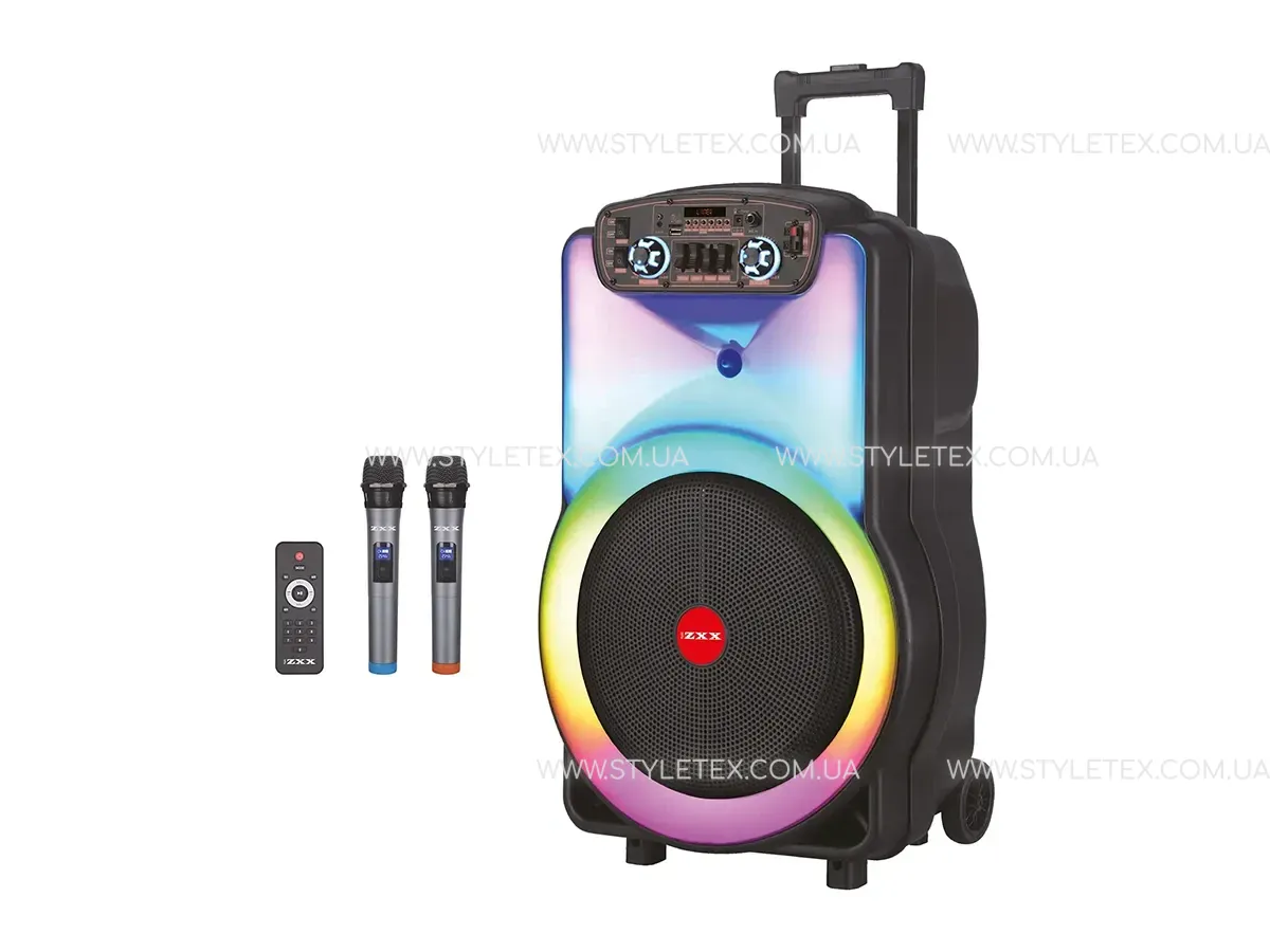 Акустична переносна колонка ZXX-1520 120Вт 1x15" 66х34х33см USB/TWS/TF/REC/LED/EQ/FM/BT/2MIC/ДК