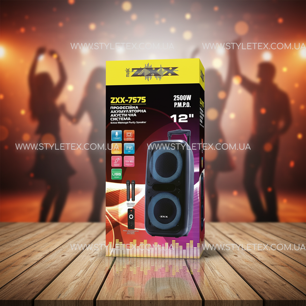 7170613600_akusticheskaya-perenosnaya-kolonka.png Акустична переносна колонка ZXX-7575 60Вт 12" 80х39х33см USB/TWS/TF/SD/REC/LED/EQ/FM/BT/2MIC/ДК