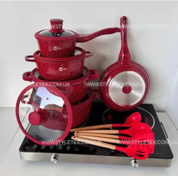 nabir-posudu-z-hranitnym-antypryharnym-pokryttiam-higher-kitchen-nk-316-red-67853519687722 Набір гранітного посуду 17 предметів Zepline НК-316
