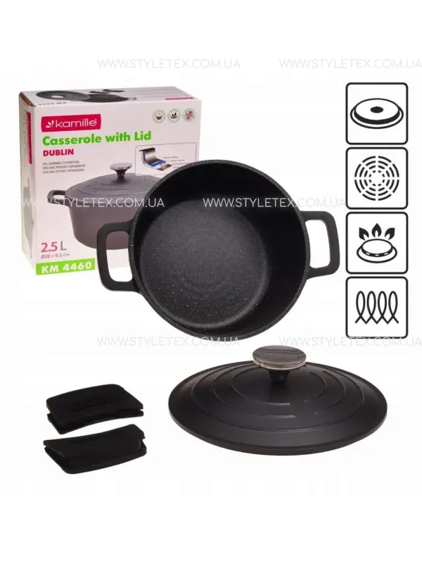 Каструля з антипригарним покриттям з кришкою Kamille KM-4460